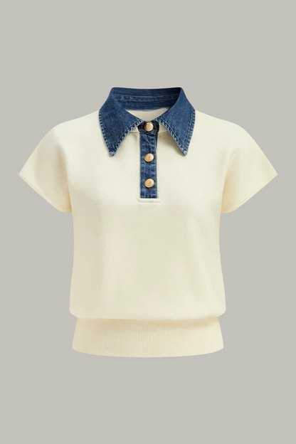 MADELEINE | SHORT SLEEVE KNIT TOP X DENIM COLLAR