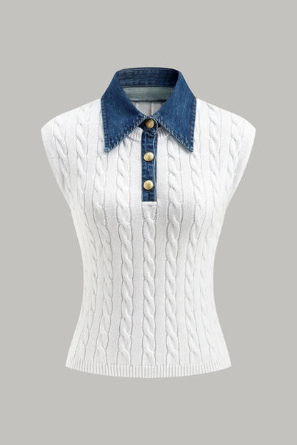 ÉLODIE | CABLE KNIT SLEEVELESS TOP X DENIM COLLAR