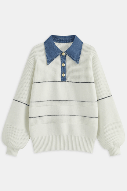 ELISE | STRIPED KNIT SWEATER X DENIM COLLAR