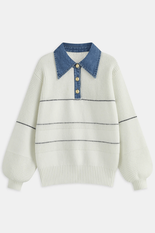 ELISE | STRIPED KNIT SWEATER X DENIM COLLAR
