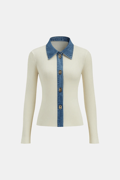 ISLA | FITTED KNIT CARDIGAN X DENIM COLLAR