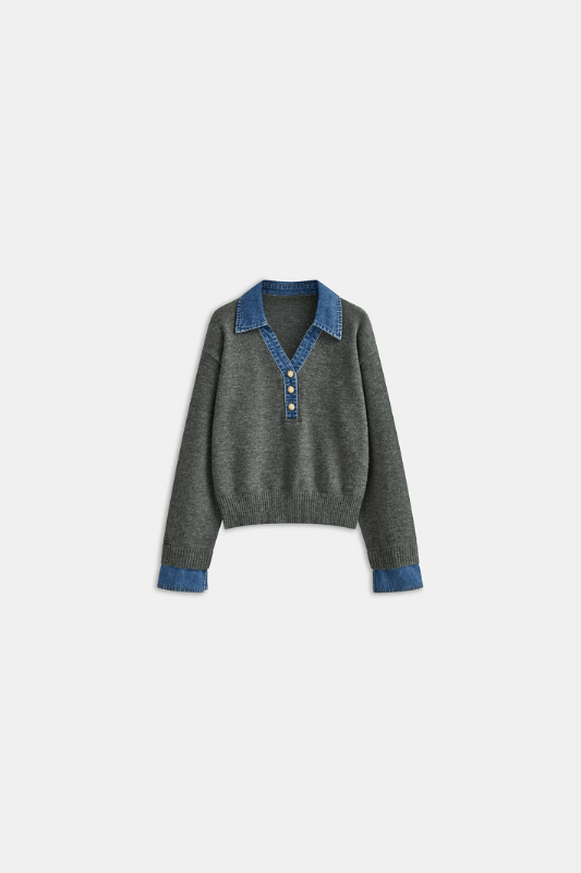 NOA | KNIT SWEATER X DENIM COLLAR