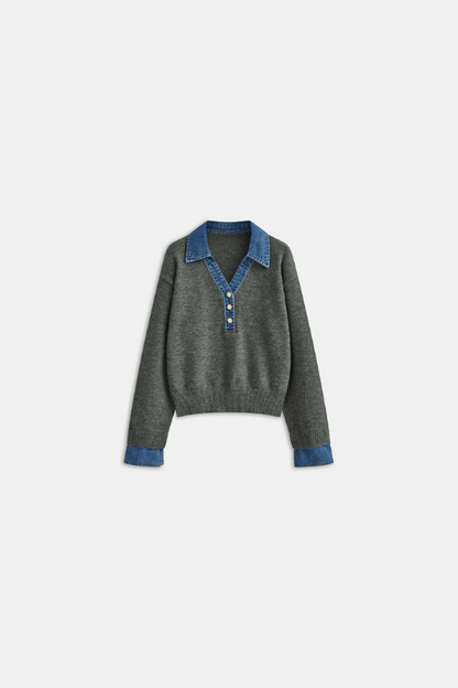 NOA | KNIT SWEATER X DENIM COLLAR