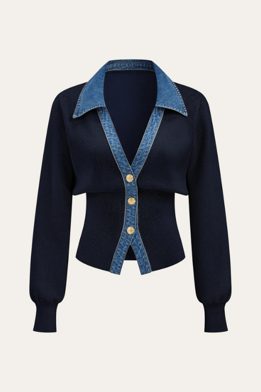 MAELLE | KNIT CARDIGAN X DENIM TRIM NAVY