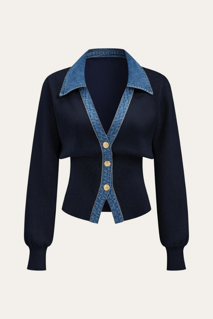 MAELLE | KNIT CARDIGAN X DENIM TRIM NAVY
