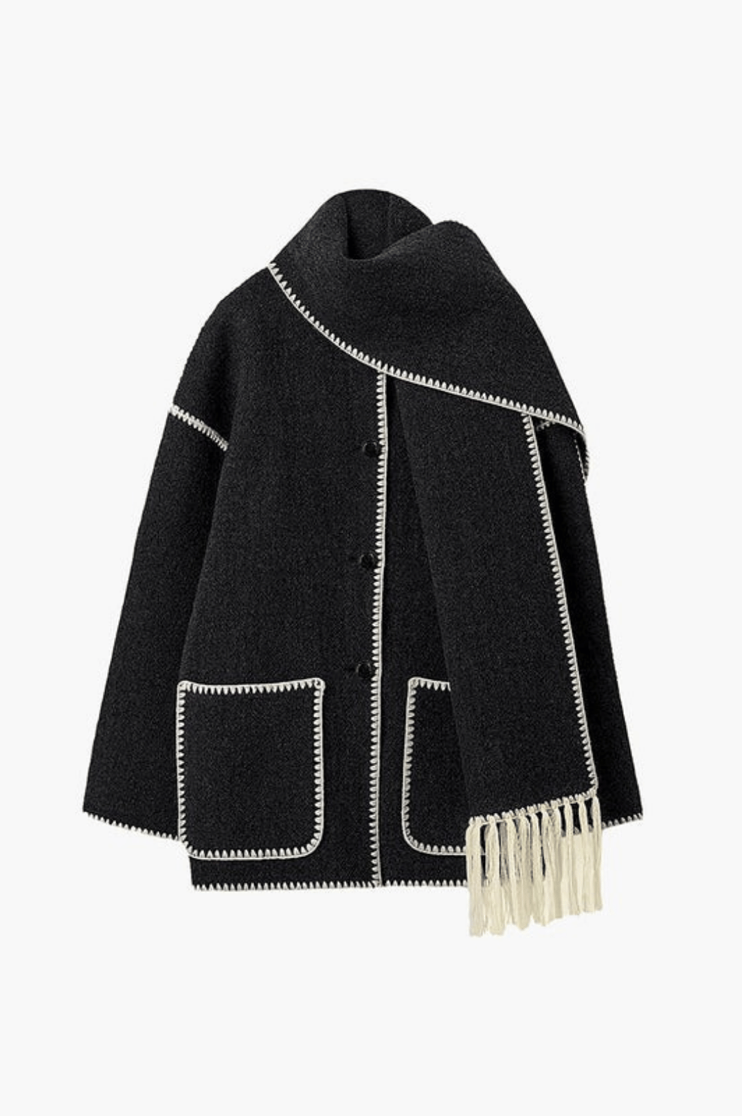 AVELLINO | WOOL TRIMMED COAT BLACK