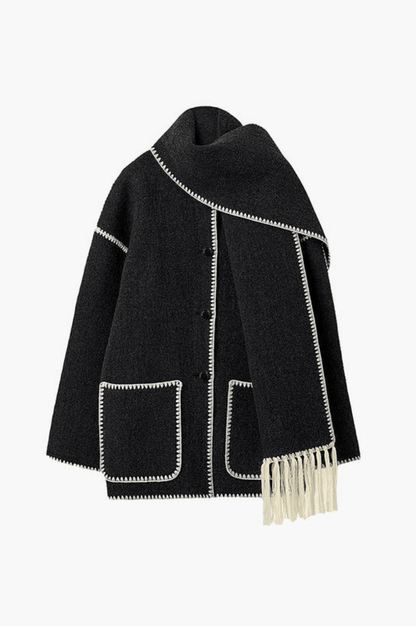 AVELLINO | WOOL TRIMMED COAT BLACK