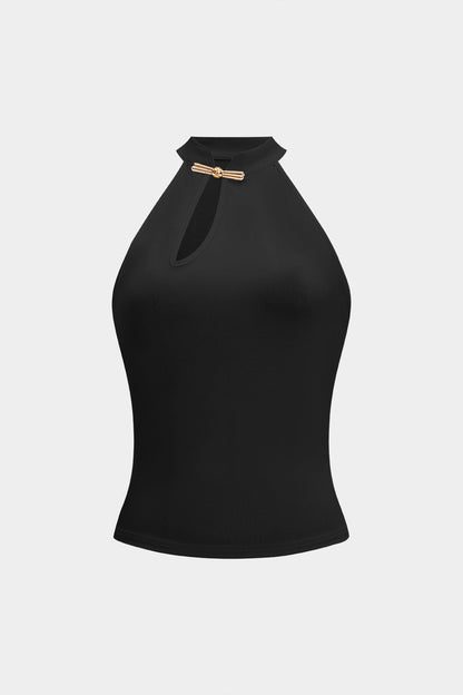 LYRA | HALTER NECK KEYHOLE TOP BLACK
