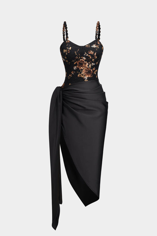 HEIDY | FLORAL BODICE DRAPE DRESS