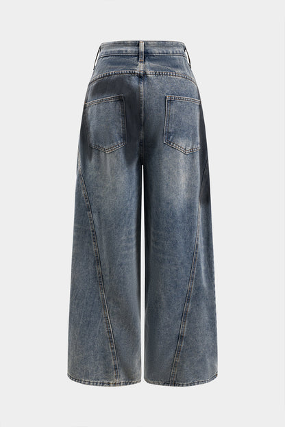 RAVEN | DISTRESSED WIDE LEG JEANS BLUE