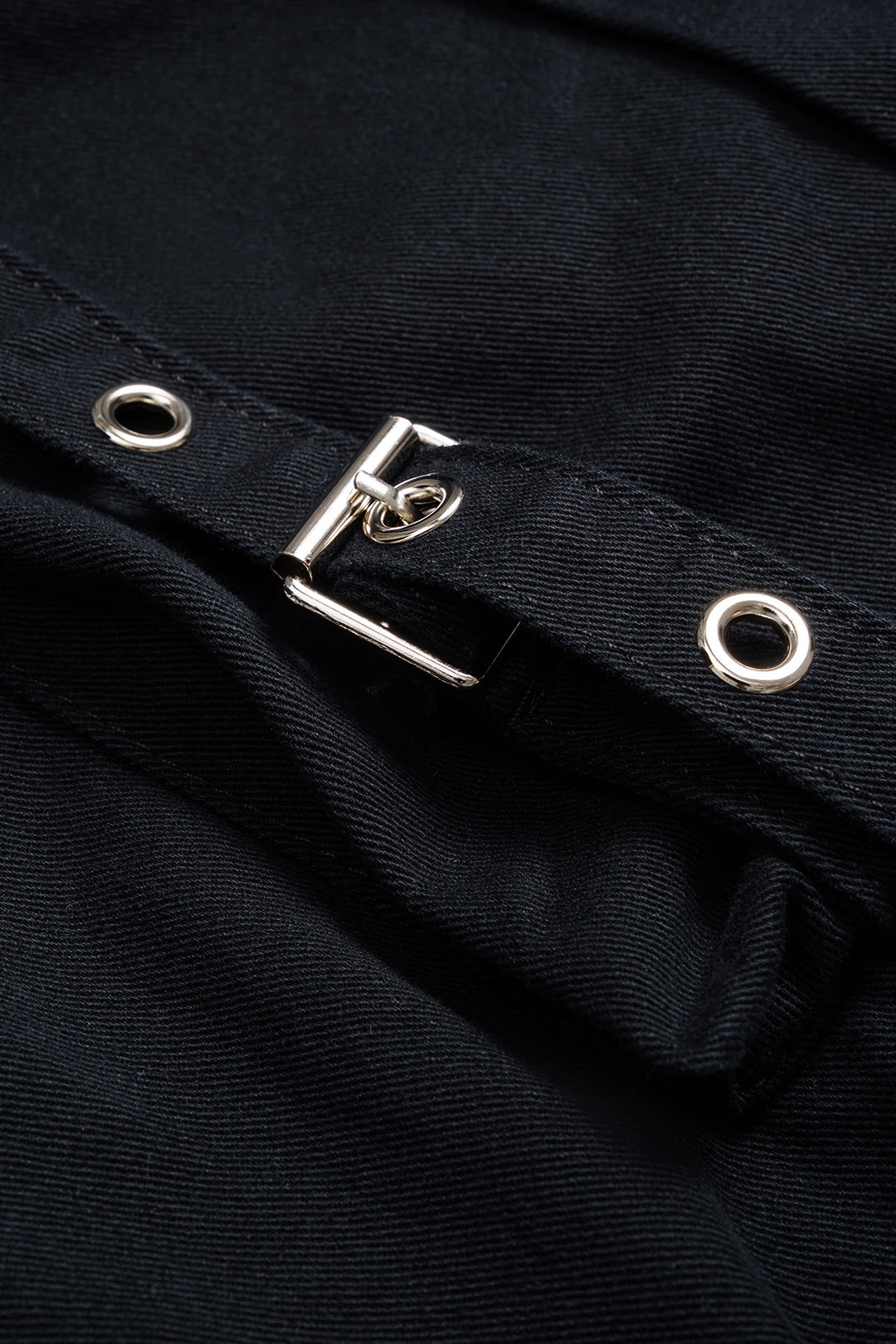 Denim Patchwork Ring Pocket Asymmetrical Washed Jeans BLACK