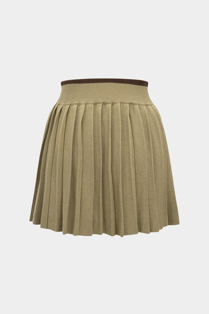 Knit Patchwork High Waist Skirt KHAKI