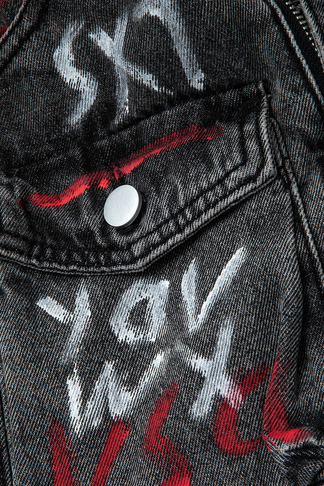 Graffiti Flap Pocket Denim Mini Skirt DIM GRAY