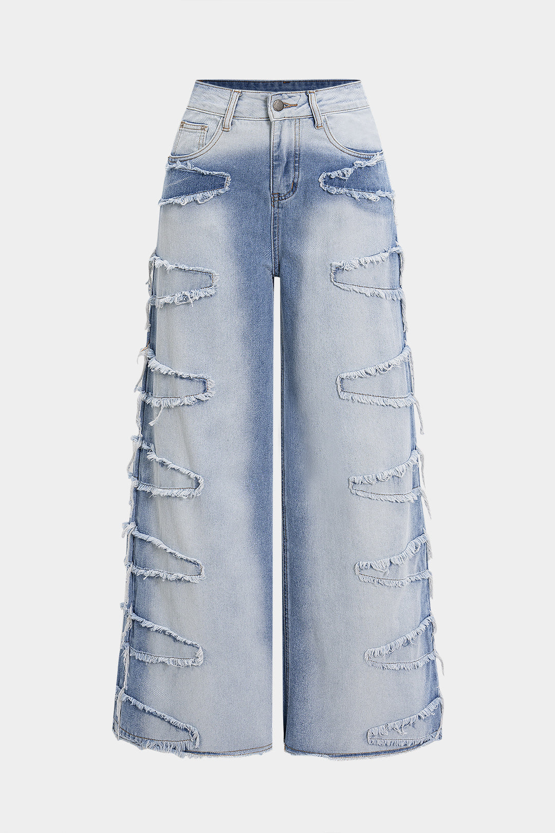 Denim Zipper Frayed Wide Leg Jeans LIGHT WASH BLUE