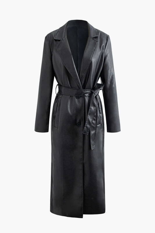 RAVEN | VEGAN LEATHER TRENCH COAT BLACK