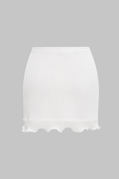 Backless Pearl Chain Halter Neck Sleeveless Tank Top And Skirt Set WHITE