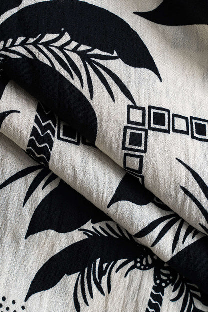 Coconut Palm Geometric Print Shirred Waistband Skirt BEIGE