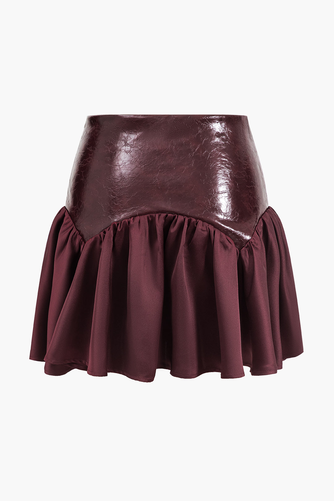 Faux Leather Patchwork Skirt BURGUNDY
