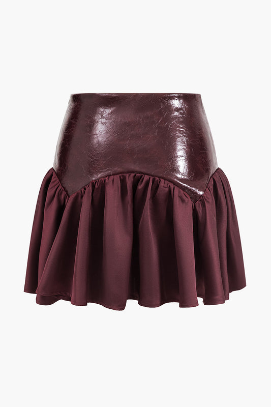 Faux Leather Patchwork Skirt BURGUNDY