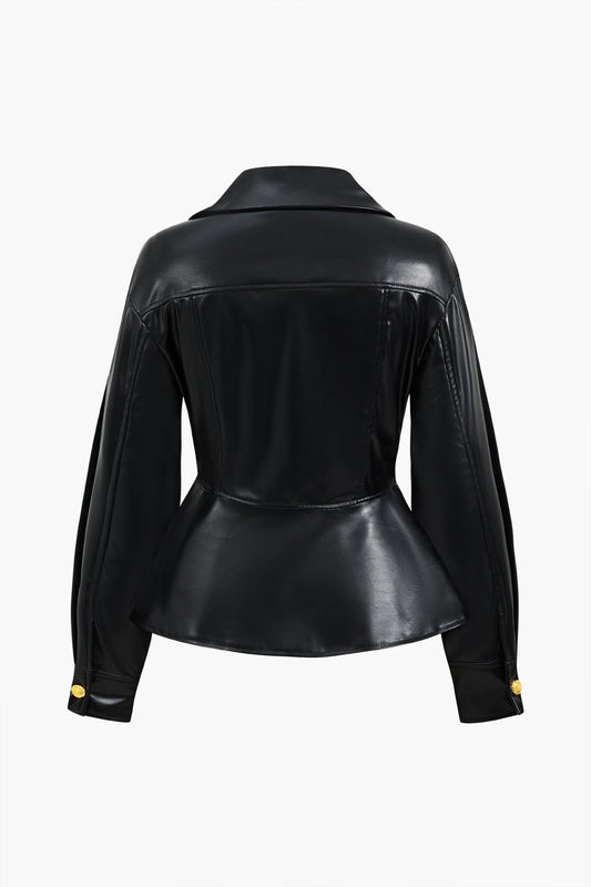 MAELYS | PEPLUM FAUX LEATHER JACKET