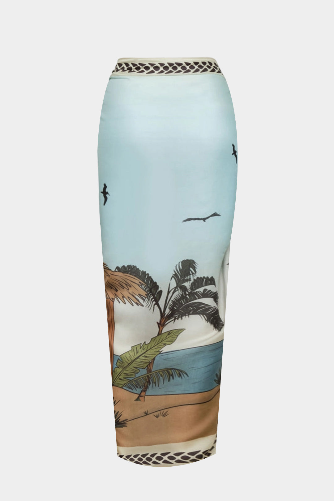 Coconut Palm Print Chiffon Tie Front Skirt MULTICOLOR