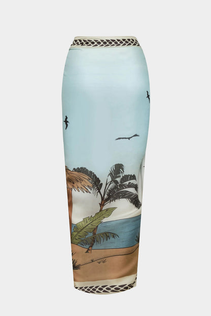 Coconut Palm Print Chiffon Tie Front Skirt MULTICOLOR
