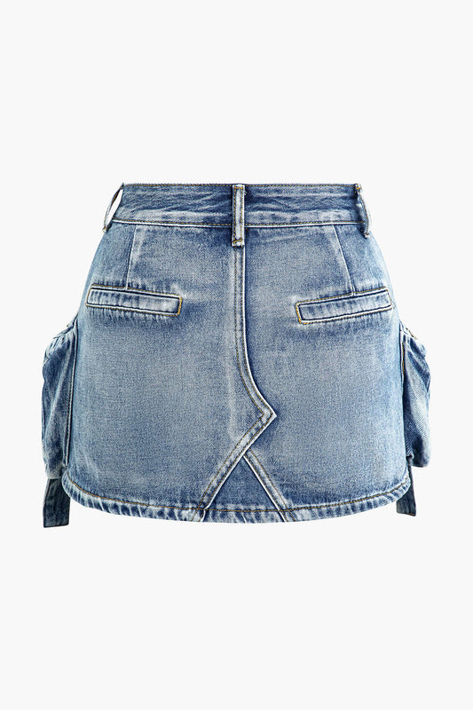 RAVEN | UTILITY DENIM MINI SKIRT WASH BLUE