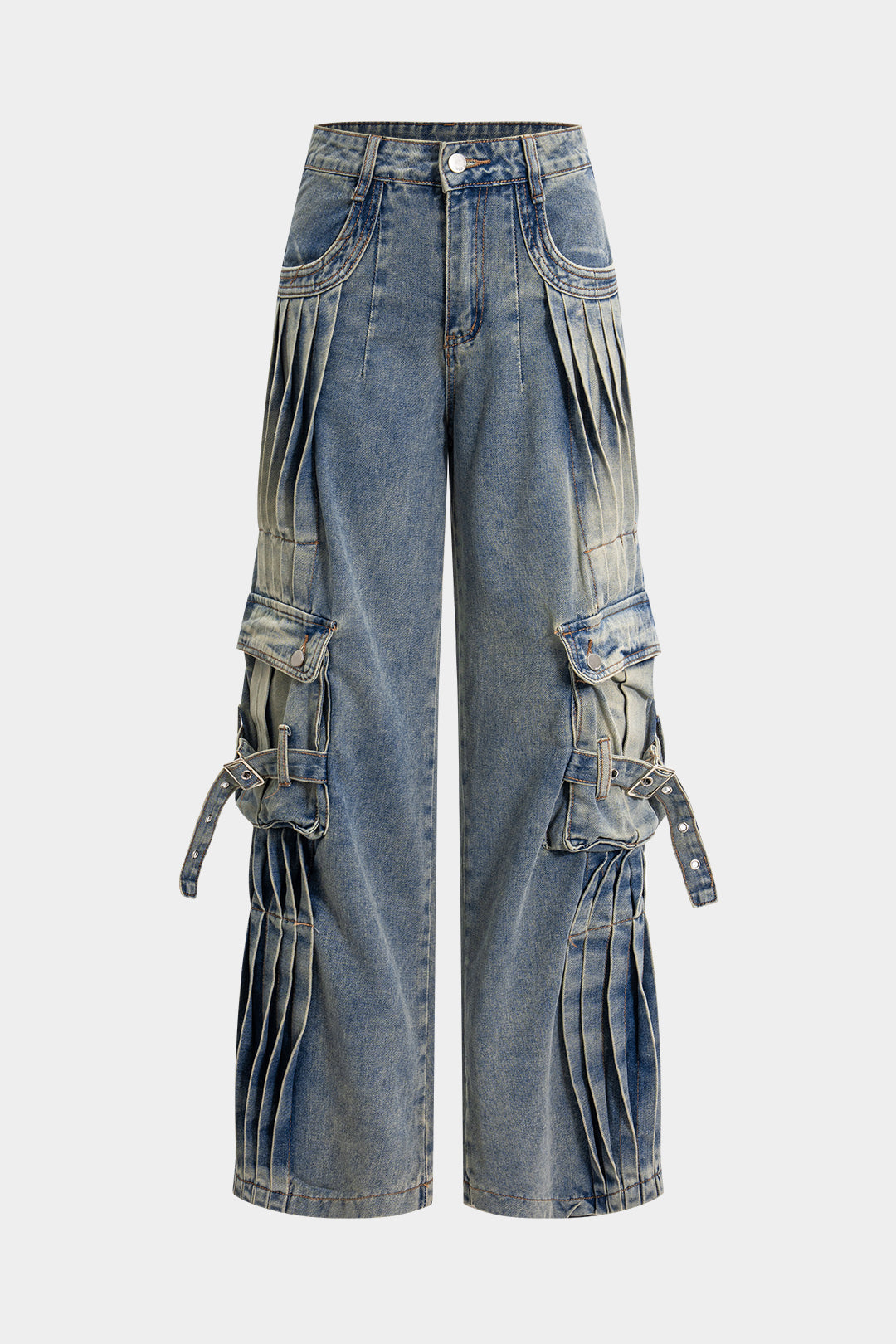 Denim Pleated Pocket Jeans STEEL BLUE