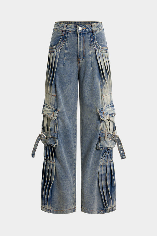 Denim Pleated Pocket Jeans STEEL BLUE