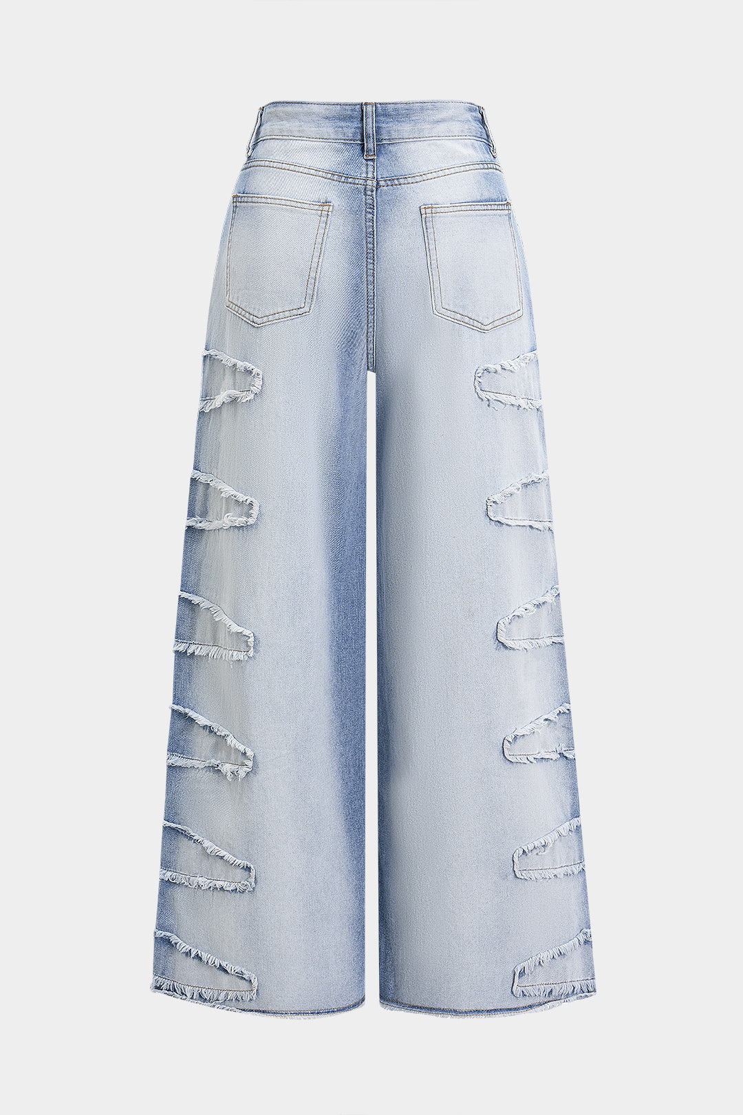 Denim Zipper Frayed Wide Leg Jeans LIGHT WASH BLUE