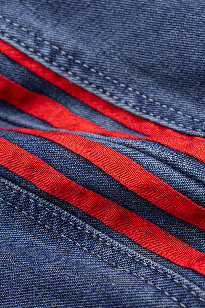 Denim Contrast High Waist Pocket Jeans DARK WASH BLUE