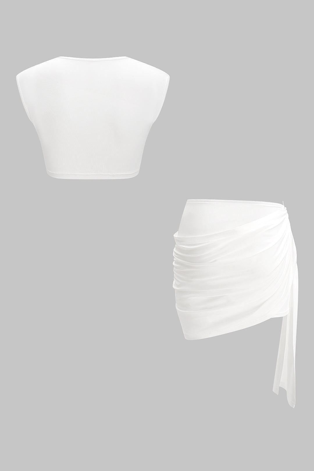 Cowl Neck Tank Top And Ruched Skirt Set WHITE