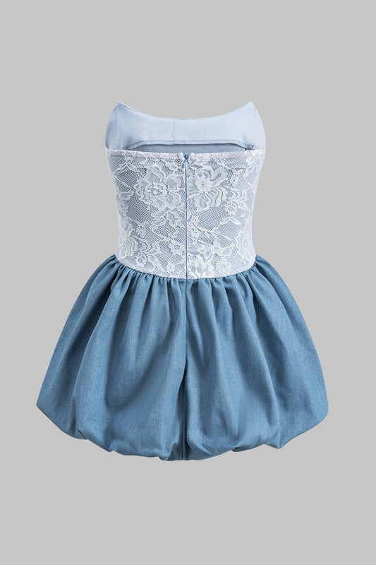 DANIELA | LACE & DENIM MINI DRESS LIGHT BLUE