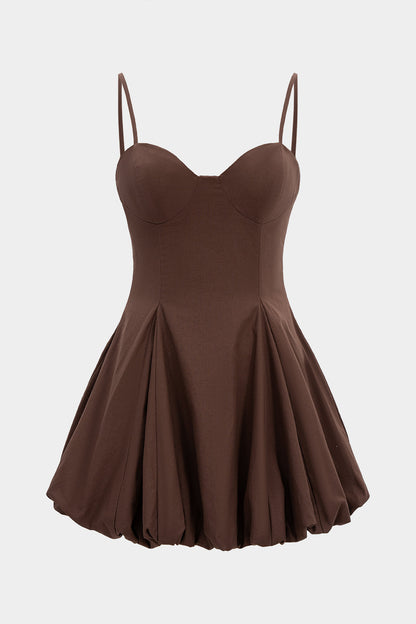 CAMILLE | BUBBLE HEM CORSET MINI DRESS BROWN