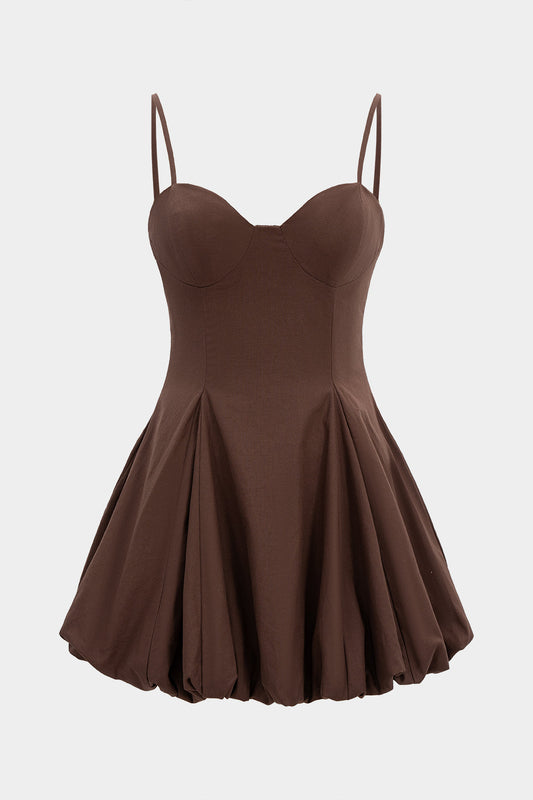 CAMILLE | BUBBLE HEM CORSET MINI DRESS BROWN
