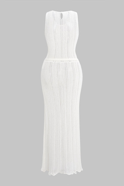 ELENA | CROCHET BELTED MAXI DRESS WHITE