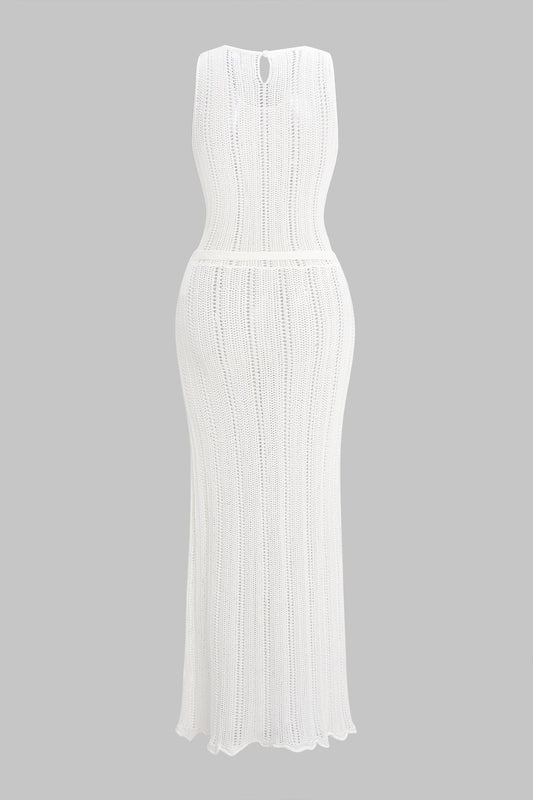 ELENA | CROCHET BELTED MAXI DRESS WHITE