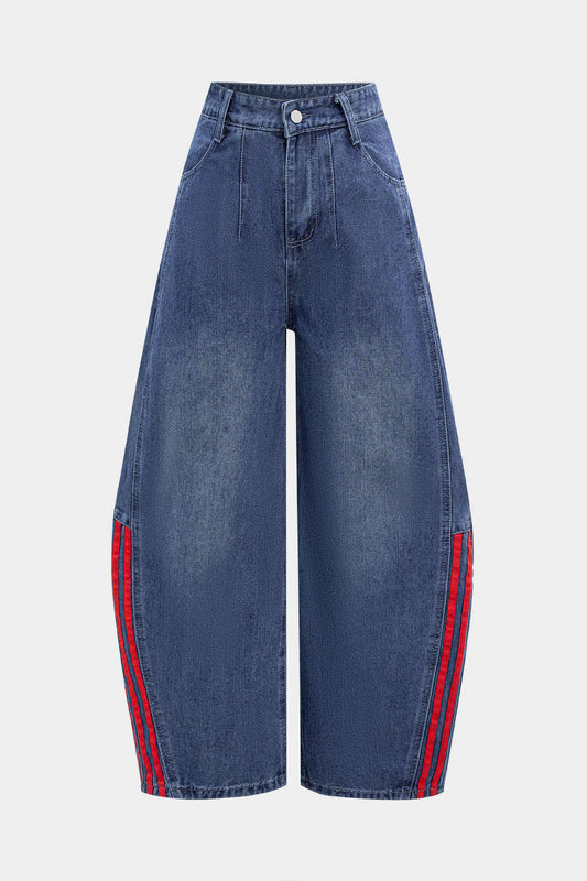 Denim Contrast High Waist Pocket Jeans DARK WASH BLUE