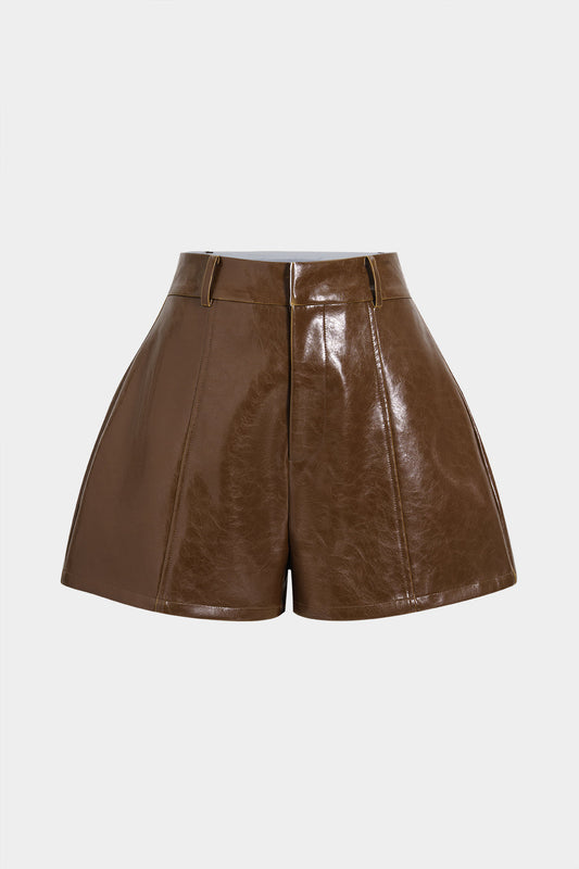 LYANA | FAUX LEATHER SHORTS BROWN