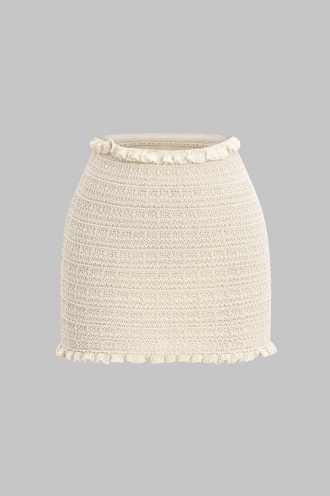 Knit Ribbed Ruffle Mini Skirt BEIGE