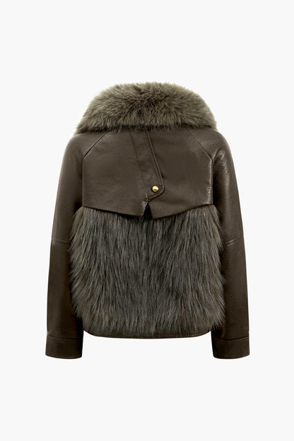 LYON | FAUX FUR & LEATHER JACKET BROWN