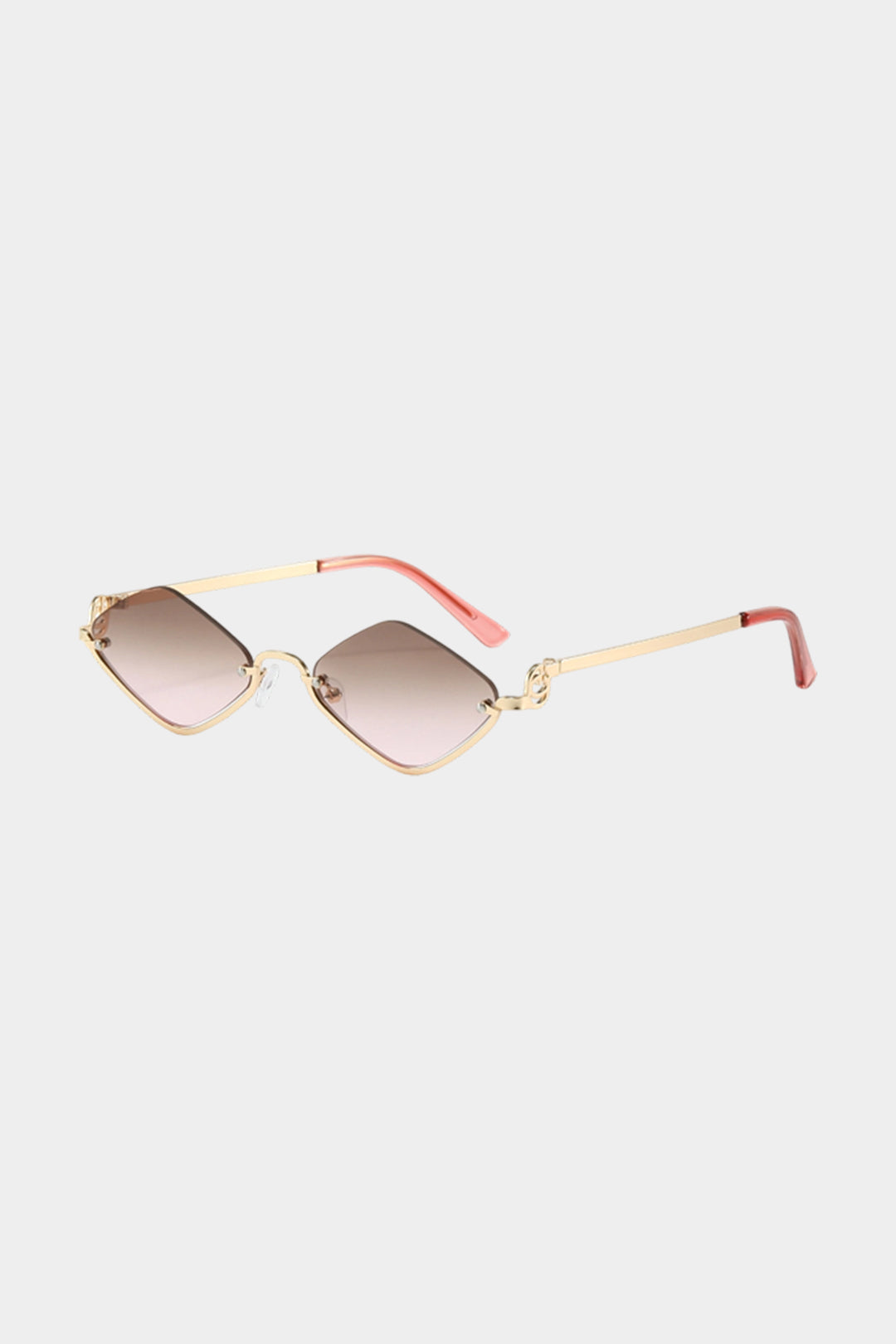 Metal Diamond-Shaped Half-Frame Sunglasses PINK ONE SIZE