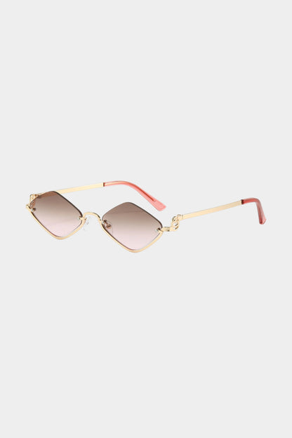 Metal Diamond-Shaped Half-Frame Sunglasses PINK ONE SIZE