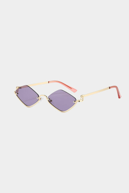 Metal Diamond-Shaped Half-Frame Sunglasses PURPLE ONE SIZE