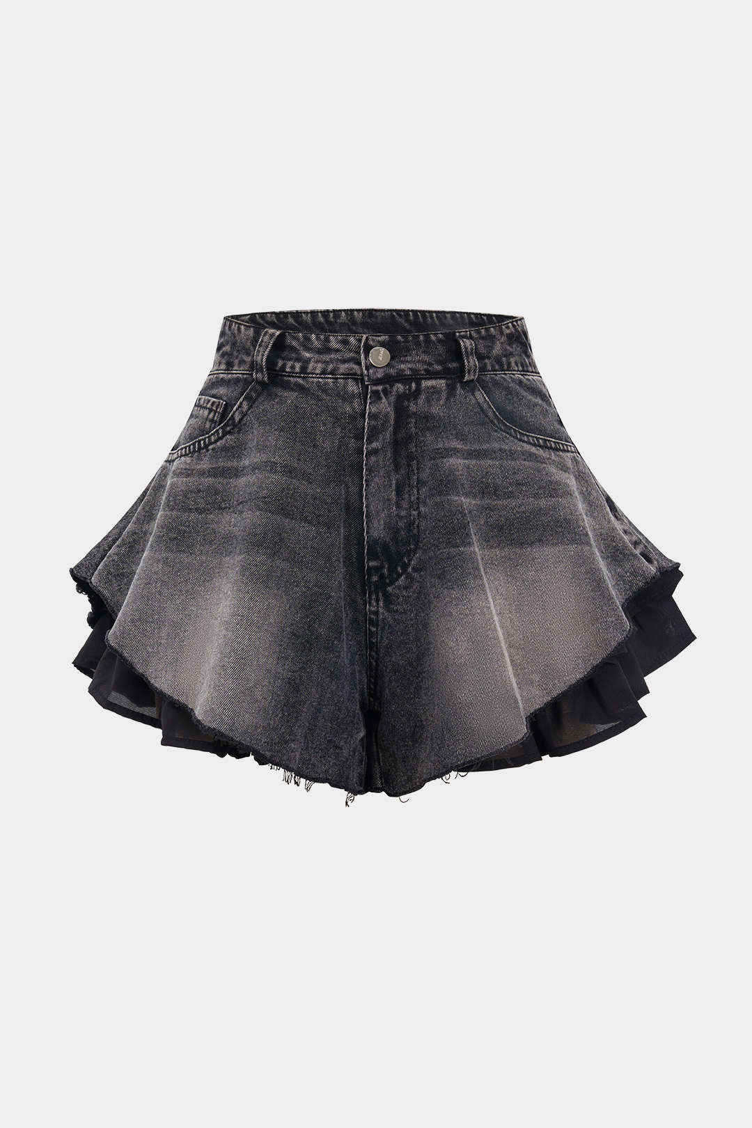 ÉLODIE | RUFFLED DENIM SHORTS DARK GRAY