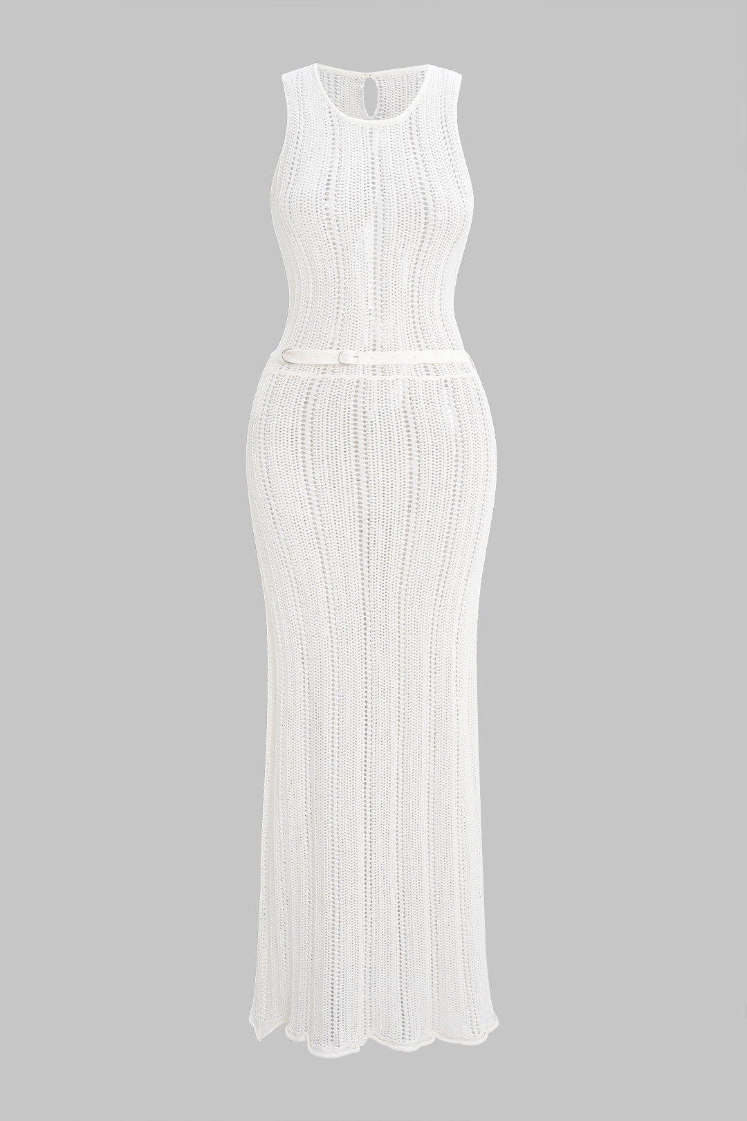 ELENA | CROCHET BELTED MAXI DRESS WHITE