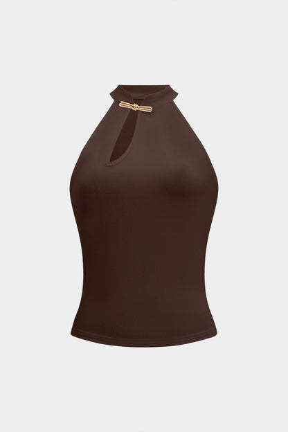 LYRA | HALTER NECK KEYHOLE TOP BROWN