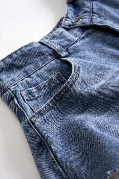 ÉLODIE | RUFFLED DENIM SHORTS BLUE