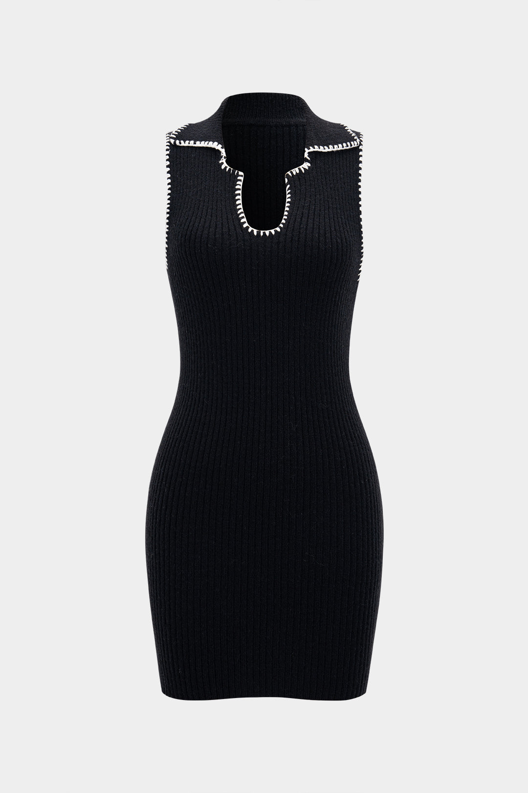 SELENE | CONTRAST TRIM KNIT MINI DRESS BLACK