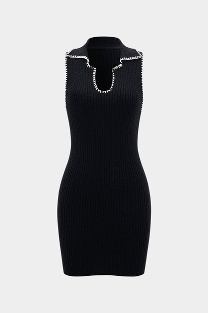 SELENE | CONTRAST TRIM KNIT MINI DRESS BLACK